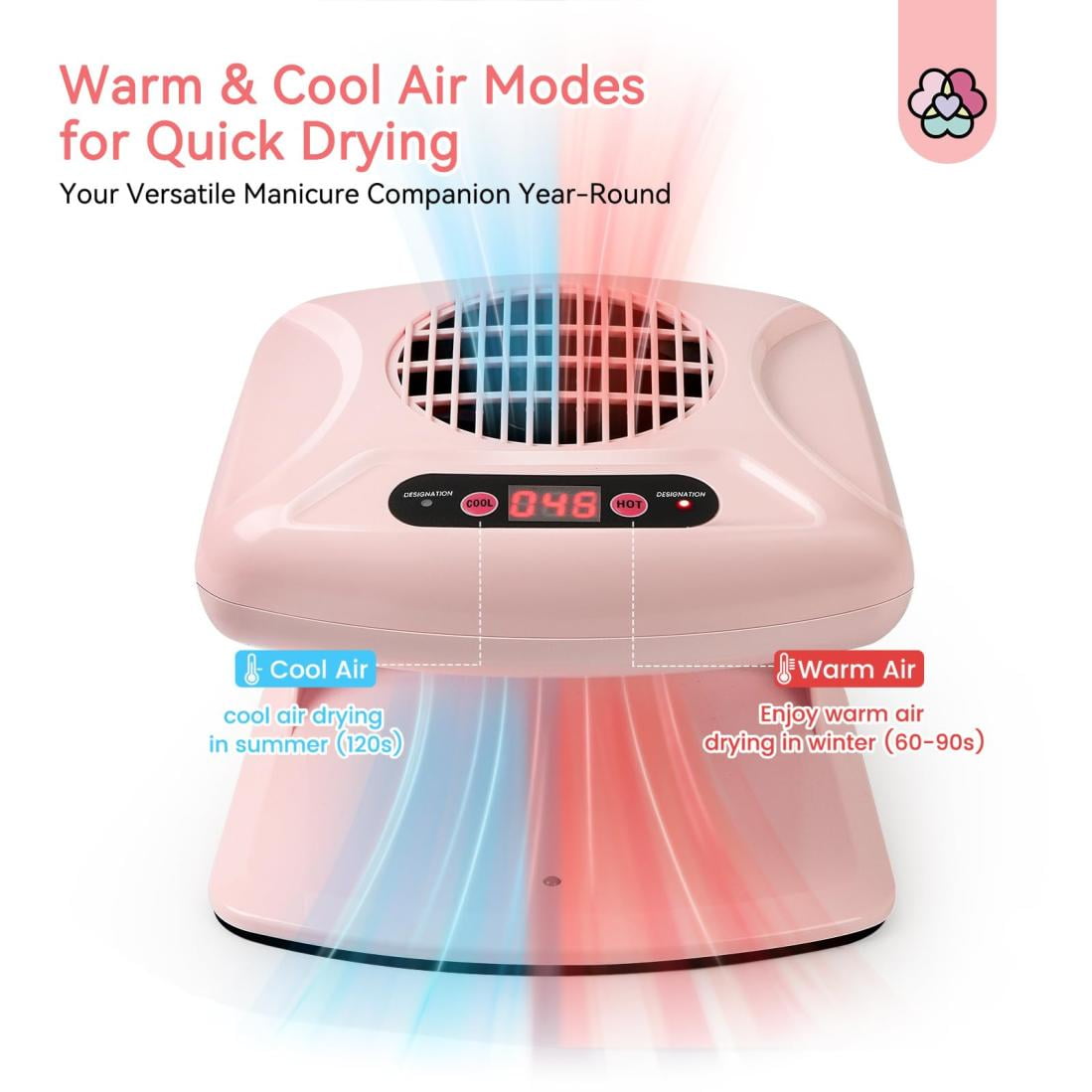 Tuscom Professional Nail Dryer for Regular Polish & Dip Powder, Auto Sensor, Hot/Cold Modes, Large Space for Hands/Feet
