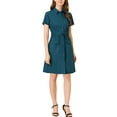thumbnail image 1 of Vestido mini de mujer INSPIRE CHIC con ajuste y vuelo, cuello, bolsillo y cintura elástica en azul marino, 1 of 1