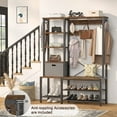 thumbnail image 5 of Homieasy Hall Tree with Storage Bench, Coat Rack, 5-Tier Shelves, Fabric Storage Basket, Side hooks, 71’’ Industrial 5 in 1 Large Organizer, Wood Look Accent Furniture-Sturdy Metal Frame, Rustic Brown, 5 of 7