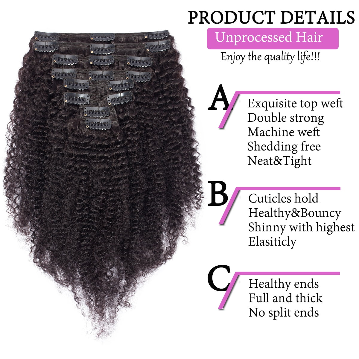 SEGO Kinky Curly Clip in Hair Extensions Real Human Hair for Women Thick Brazilian Hair Natural Black