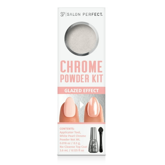 Salon Perfect Glazed Chrome Kit, White Pearl Chrome Powder 5g , No Cleanse Top Coat 0.125 fl oz & Applicator Tool Included