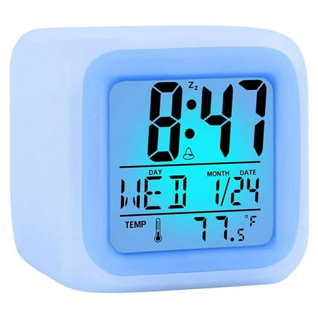 Alarm Clock Digital Travel for Bedroom Boy Girl,Small Desk Bedside Clocks,Display Time/Date LED Nigh White ABS