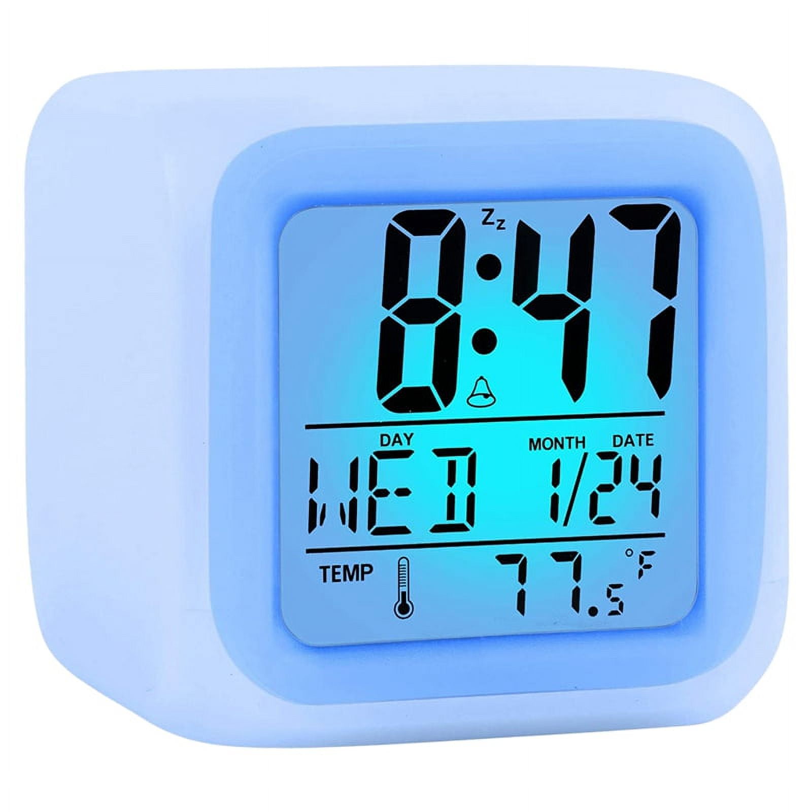 Alarm Clock Digital Travel for Bedroom Boy Girl,Small Desk Bedside Clocks,Display Time/Date LED Nigh White ABS