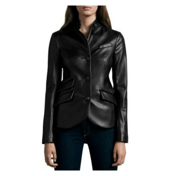 Blazer with leather collar discount