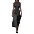 thumbnail image 1 of Vestido largo con cinturón, cuello redondo y manga larga, poliéster y spandex, estilo informal y elegante, tallas S-XXXL, 1 of 5