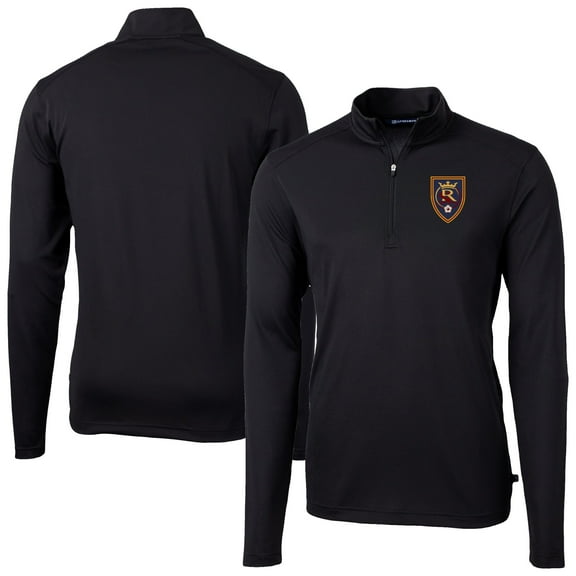 Men's-Cutter & Buck  Black Real Salt Lake Virtue Eco Pique Recycled Quarter-Zip Top