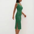 thumbnail image 4 of Sevevn Robe Mode Femme à Rayures Col en V Sans Manches avec Évent en Dentelle Ajustée Verte G Soldes, 4 of 8