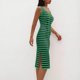 thumbnail image 4 of Vestido de Malla para Mujeres Sexy, Moda Raya Impresión Cuello en V Encaje sin Mangas Ventilación Delgado Ajuste para Ocasional Y Fiesta, 4 of 8