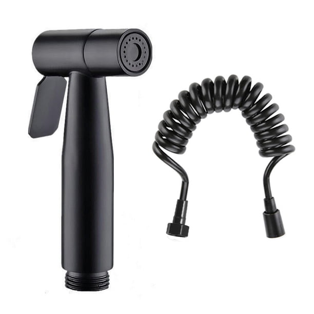 Juego de pistola rociadora para lavado de inodoro de acero inoxidable 304 negro sin perforaciones, boquilla presurizada, limpieza corporal, lavador de inodoro