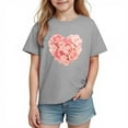 thumbnail image 2 of Kids Floral Top Short Sleeve T-Shirt Heart Print 100% Cotton Girls Casual Tee Gray Valentine's Day Ages 4-12 Relaxed Fit,Size 7 T, 2 of 9