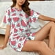 thumbnail image 4 of Balery Watermelon Conjunto de Pijama para Mujer con Estampado, Dos Piezas de Manga Corta y Shorts, Ropa de Dormir Suave con Cuello Redondo y Bolsillos-Large, 4 of 6