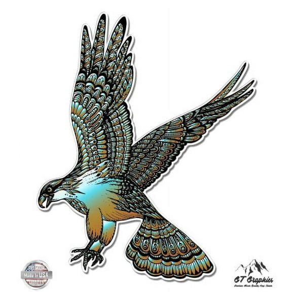 Eagle Bird of Prey Colorful Tangle Art Design - 3" Vinyl Sticker - For Car Laptop I-Pad Phone Helmet Hard Hat - Waterproof Decal