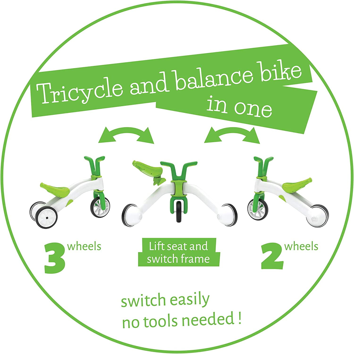Free Shipping Chillafish Bunzi Gradual Balance Bike and Tricycle 6 inches 2 in 1 Ride on Toy for 1 3 Years Old Silent Non Marking Wheels Lime Walmart