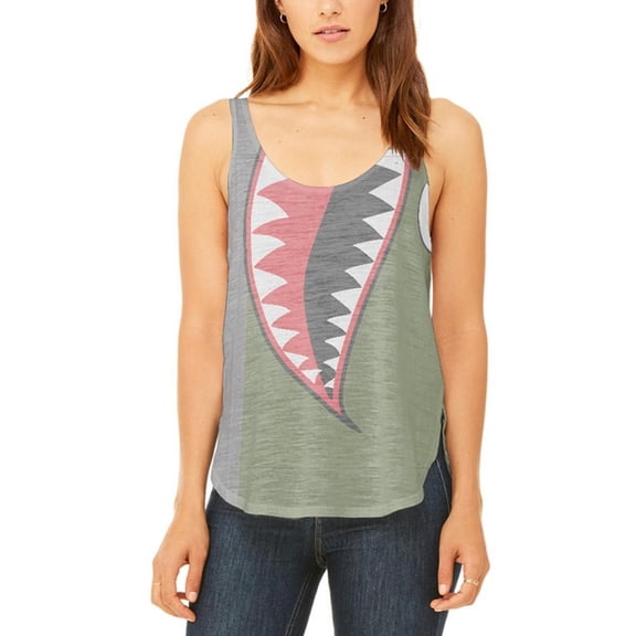 Halloween WWII Flying Tiger Fighter Shark Nose Art Juniors Flowy Side Slit Tank Top Multi 2XL