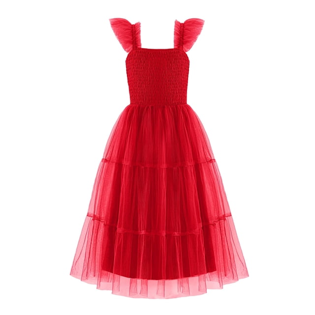 Vestido Arshiner rojo para niñas de 5 a 6 años con correa elástica