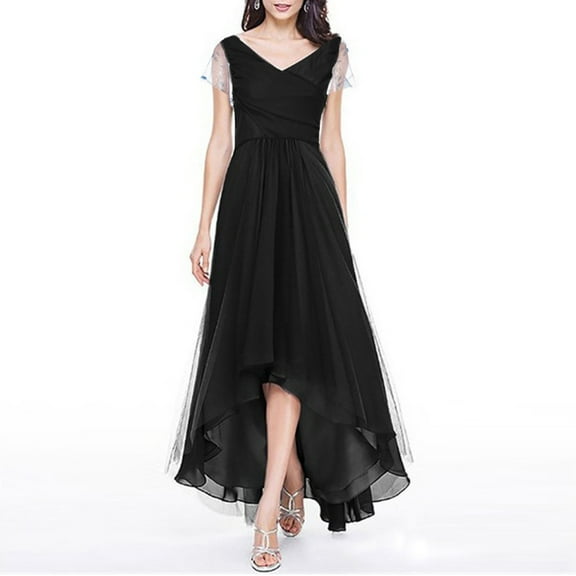 Summer and Spring Dresses for Women 2024 Casual Women Fashion V-Neck Short Sleeve Chest Cross Sexy Party Evening Long Dress
