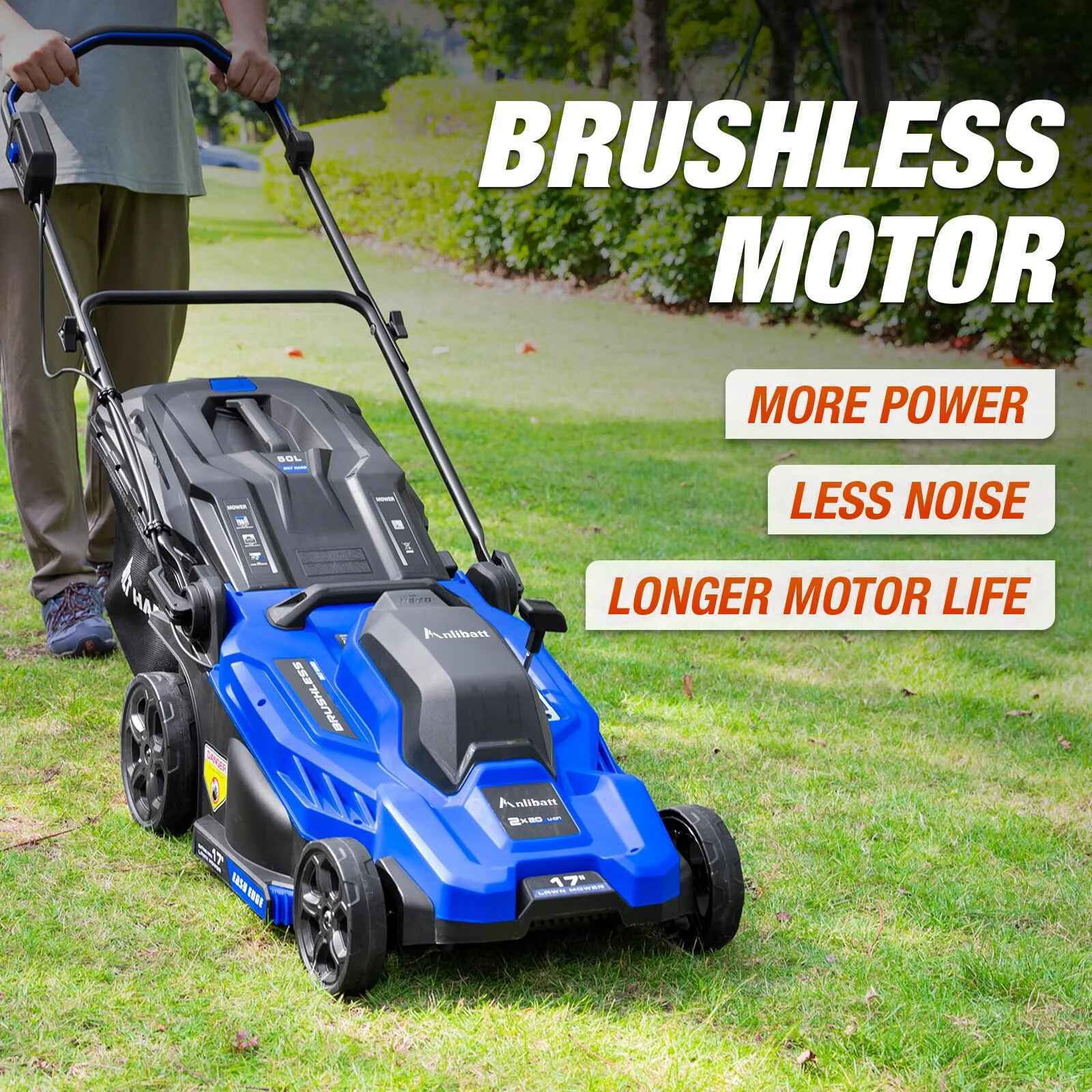 ANLIBATT Cordless Lawn Mower 17inch Electric Grass Cutter Walk-Behind Mower with Charger Combo Set 40V Brushless Battery Electric Lawn Mower Set