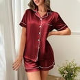 thumbnail image 6 of Womens Silk Sleepwear Shorts Set 2 Piece Satin Pajamas Summer Button Down Collared Shirt Shorts Comfy Home Loungewear Wine, L, 6 of 6