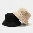 thumbnail image 5 of SikaFu 7colors Winter Lamb Wool Fisherman Hat Women Fashion Bucket Hat Wide Brim Flat Top Cold-proof Windproof Cap Solid Color, 5 of 6