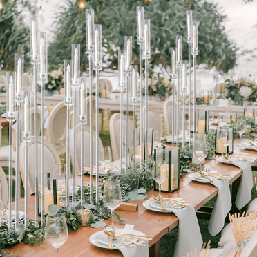 4Pcs 5 Arm Candelabra Acrylic Floor Candelabra for Wedding,45.7inch Tall Clear Candle Holders for Ceremony Birthday Party Home Decoration Fit 0.8 LED Candles