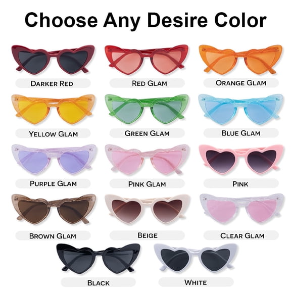 Heart Shaped Sunglasses for Women, Party, Bride, Babe, Squad Bachelorrete Party Eyeglassses (Red Glam)