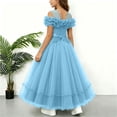 thumbnail image 7 of SGFCWSX Girls Formal Dress Off Shoulder Ruffle Tulle Ball Gown Lace Appliques Floor Length Wedding Flower Girl Birthday Dresses Sky Blue Size 9-10 Years, 7 of 7