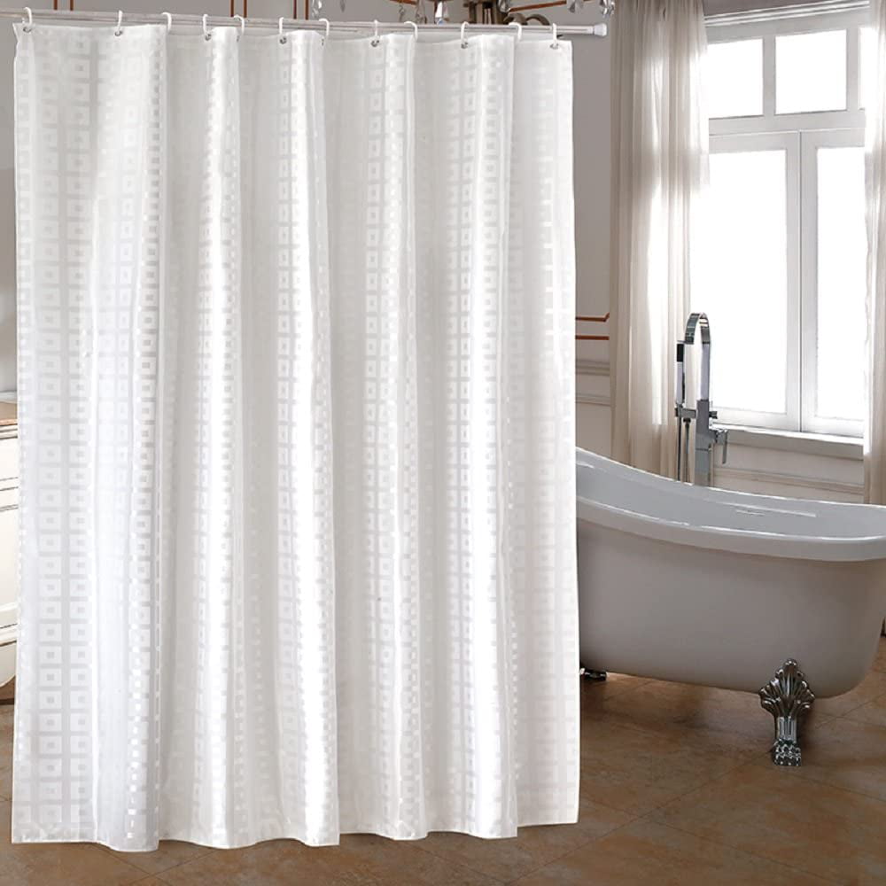 HOOKS VALUE PACK OF 2  Extra Long Plain White Polyester Fabric Shower Curtains 