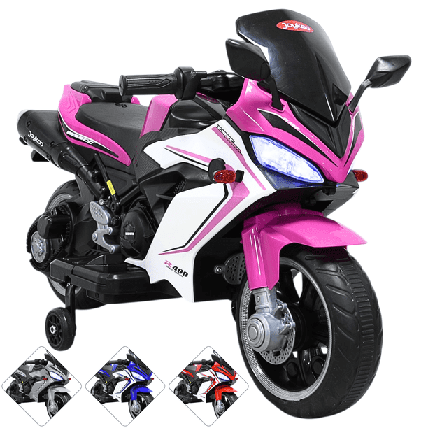 Moto Montable Eléctrica Deportiva 2 Ruedas para Niños Luz Bluetooth Dos Baterias 6V con Cargador Soporta Hasta 30kg - Rosa