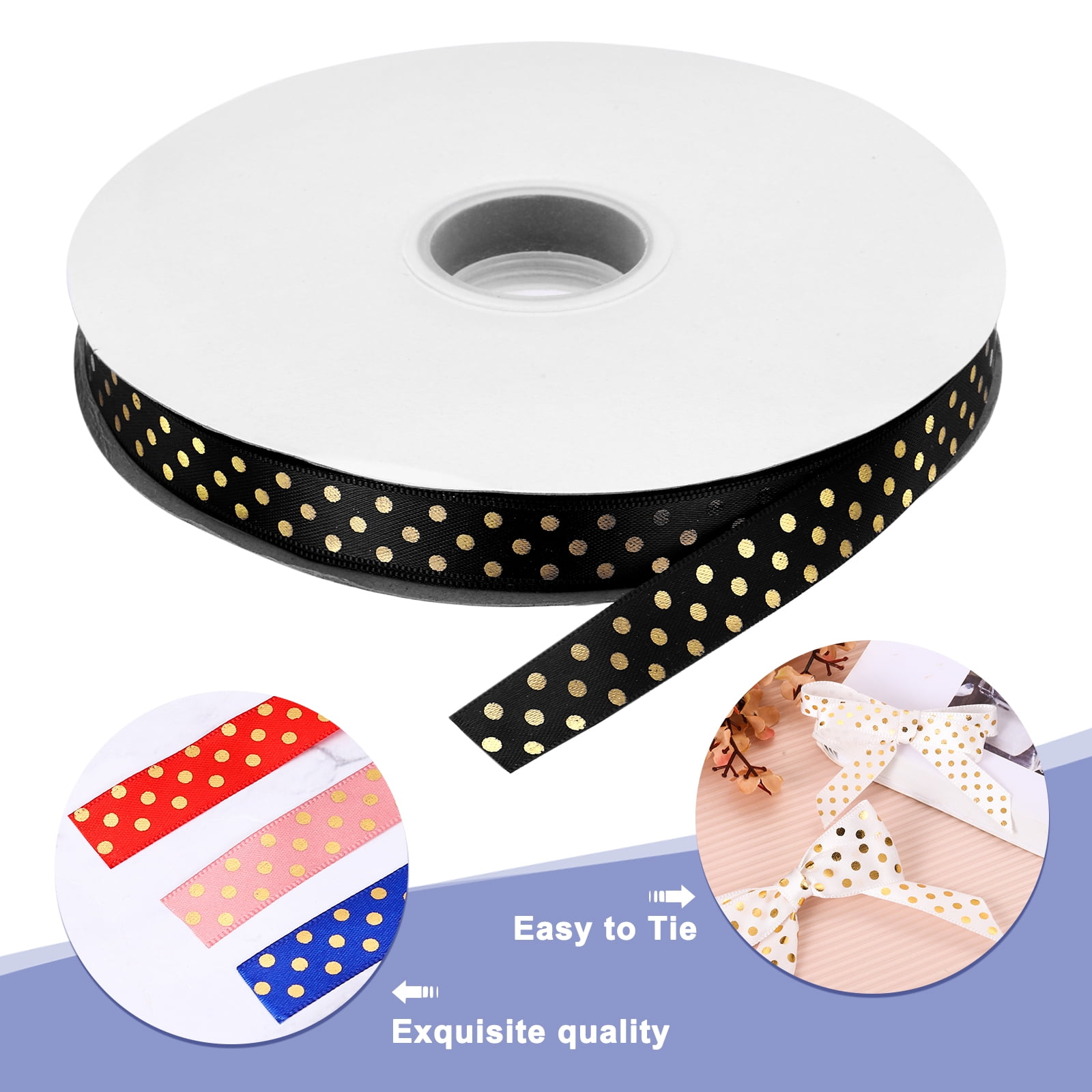 Grosgrain Ribbons 100 Yards 5/8 Inch Black Gold Dots Ribbon for Crafts Gift Wrapping Wedding