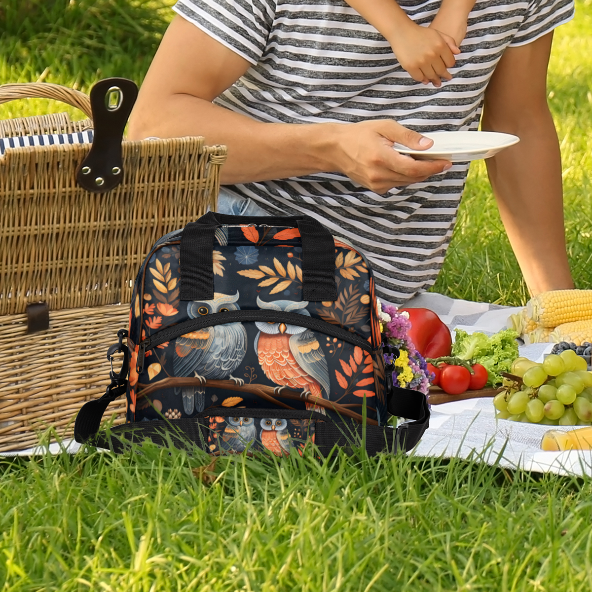 Herdesigns Cartoon Owl Insulated Lunch Bag for Women Men Adults Large Reusable Lunch Box Cute Owls Leakproof Cooler Tote Bags with Adjustable Shoulder Strap