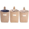 thumbnail image 1 of 3 bolsas de almacenamiento para colgar en la pared, cesta de almacenamiento de lino y algodón, cesta organizadora plegable para colgar en la pared., 1 of 6