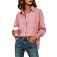 thumbnail image 3 of Women's Long Sleeve Button Down Shirts, Women's Striped Dressy Shirt with Ruffled Cuffs, Women's Red,Size S-3XL, 3 of 5