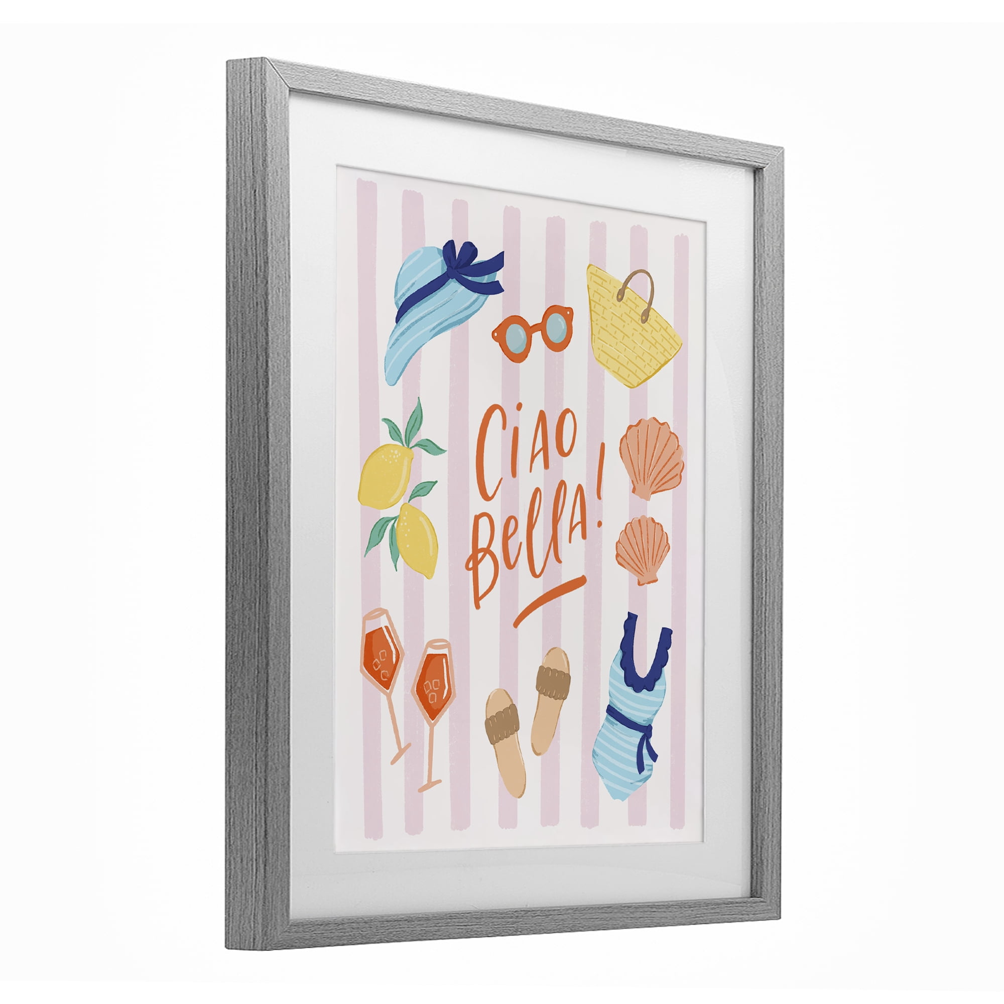 Stupell Industries Summer Ciao Bella Gray Framed Print Under Glass, design by Sandra Picco
