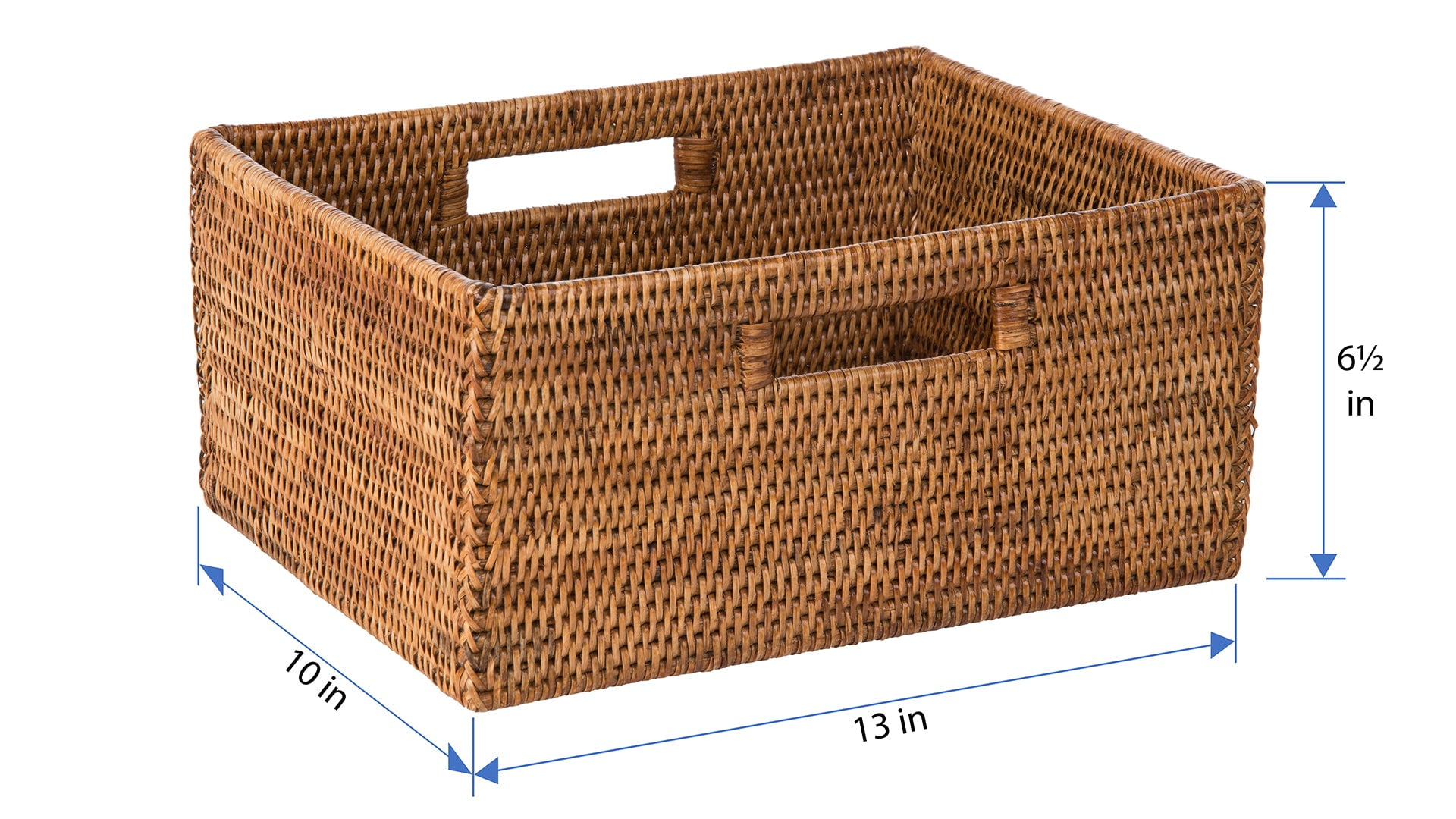 Kouboo La Jolla Rattan Shelf Basket with Handles, Honey Brown, Woven Rattan