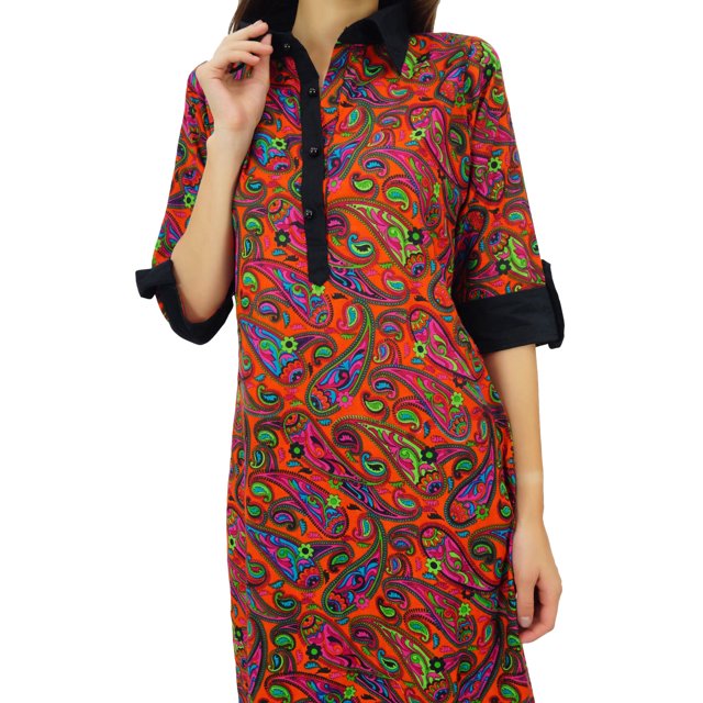 Phagun Tunique Droite Imprimée Col Chic Kurti Décontractée en Coton Kurta-16