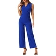 thumbnail image 1 of Mono sin mangas de mujer, con escote en V, cintura alta, pantalones anchos, color azul real, talla M, 1 of 1
