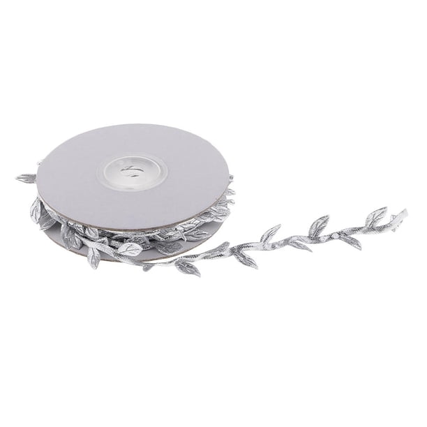 Carrete de cinta de hojas de olivo de tela de 10 metros para decorar guirnaldas. Plata