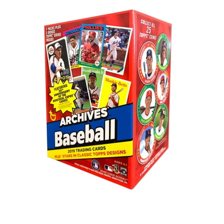 1993 Topps Card - 2019 Topps Archives Baseball Value Box- 7 Packs + 1 Bonus Pack | 2 Topps Collectible Coins |1957, 1975 & 1993 Designs