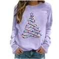 thumbnail image 3 of Dazajoo Women's Christmas Shirts Long Sleeve Xmas Tree Print Graphic Tees Crew Neck Festival Party Blouses Purple,M, 3 of 5