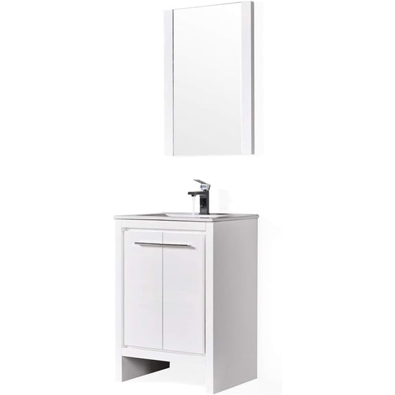 Blossom Milan 24" Bathroom Vanity | Glossy White | Ceramic Sink | Compact Freestanding Cabinet for Small Spaces