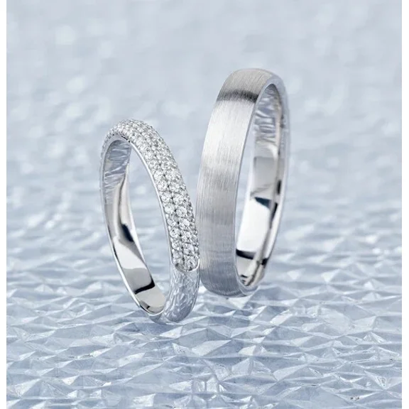 2.00CT Round Cut Simulated Diamond Bridal Set Cluster Pave Set Couple Band Wedding Ring Set 14K White Gold Plated 925 Silver