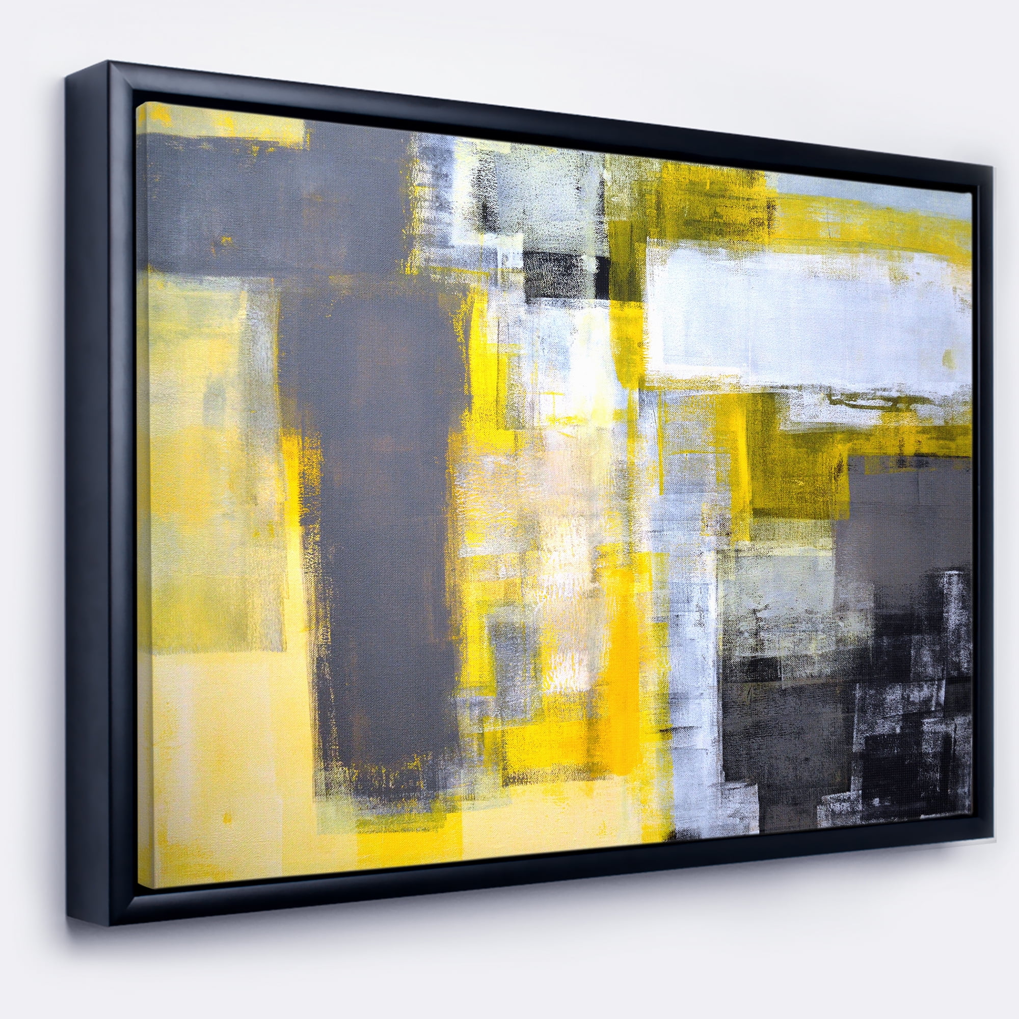 Designart ' Grey and Yellow Blur Abstract ' Abstract Framed Canvas Art