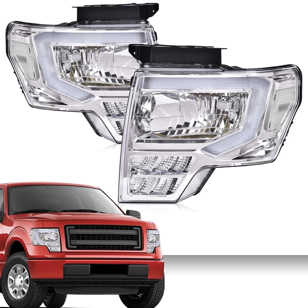 PIT66 LED DRL Projector Headlights Chrome/Clear Fit for Ford F150 F-150 Truck 2009-2014