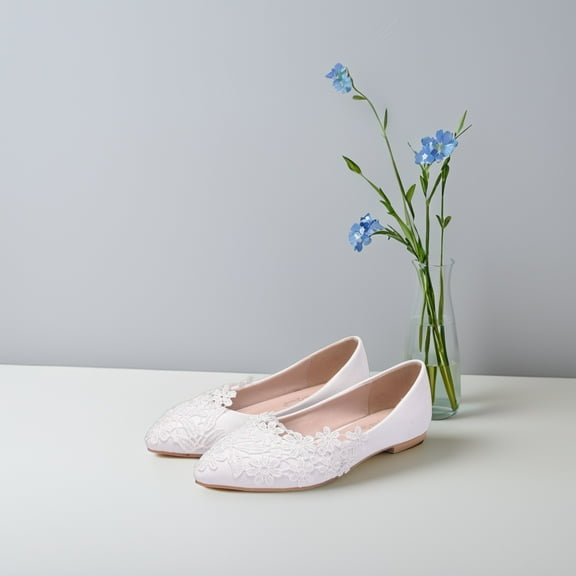 LOLIPPYY Elegant 1 Pair Lace Wedding Flats for Ladies Non Slip Sole and Easy to Wear