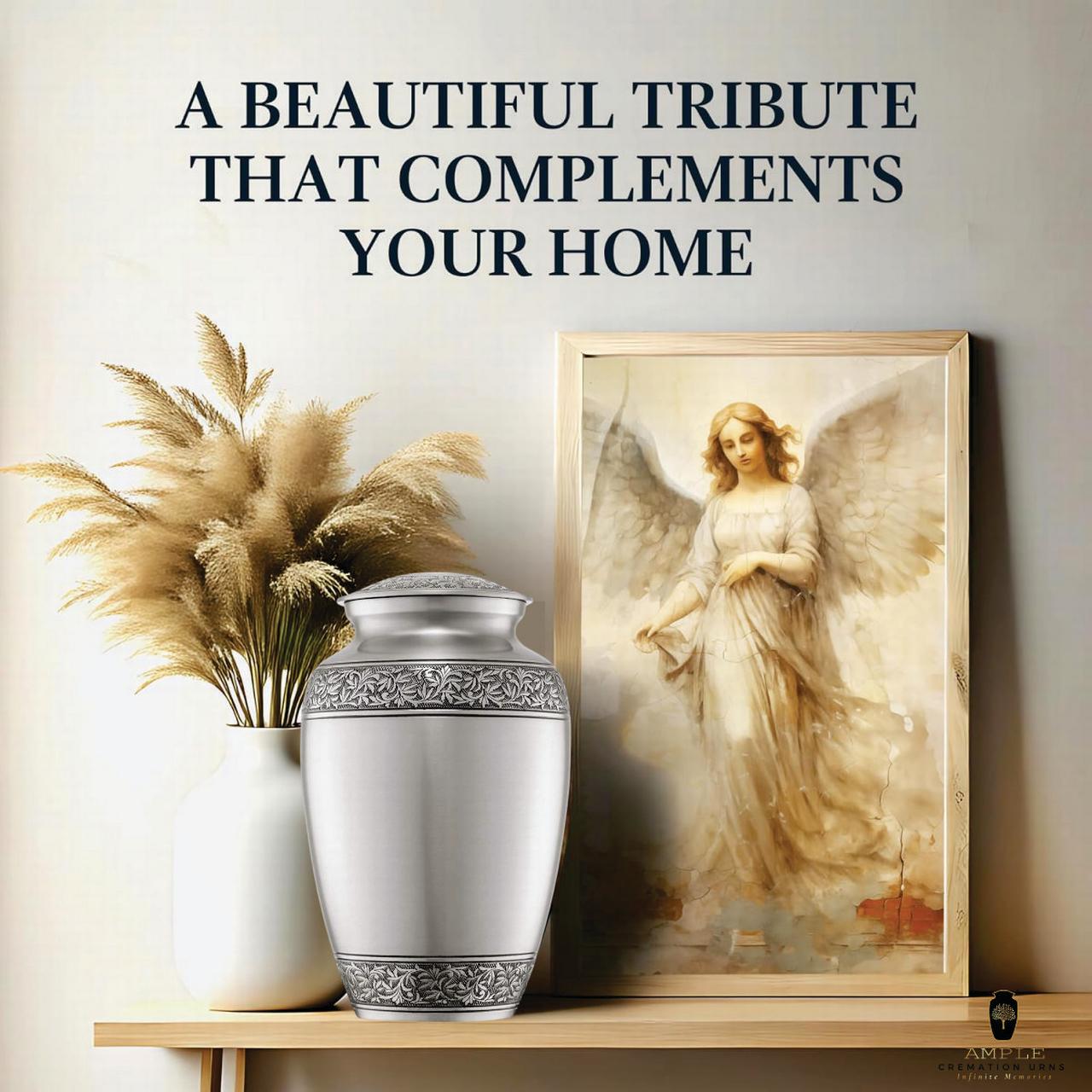 Ample Cremation Urns for Ashes - Meena Coated Aluminum Memorial Urns | Elegant Design | 4 Size Options (Keepsake 3x2 inch & Large 10.5x6.5 inch) Engravable Large (Hold 220 Cu) (Model No - ACU011)