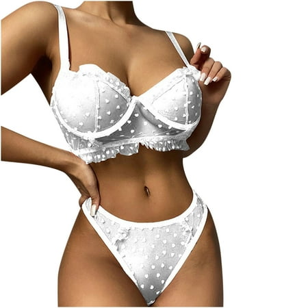 

Women Lingerie Set Floral Lace Heart Print Push Up Bralette Bra and Panty Sets Sheer Ruffle Underwear 2 Piece Boudoir