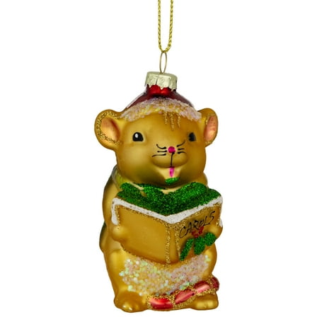 3" Caroling Mouse Glass Christmas Hanging Ornament