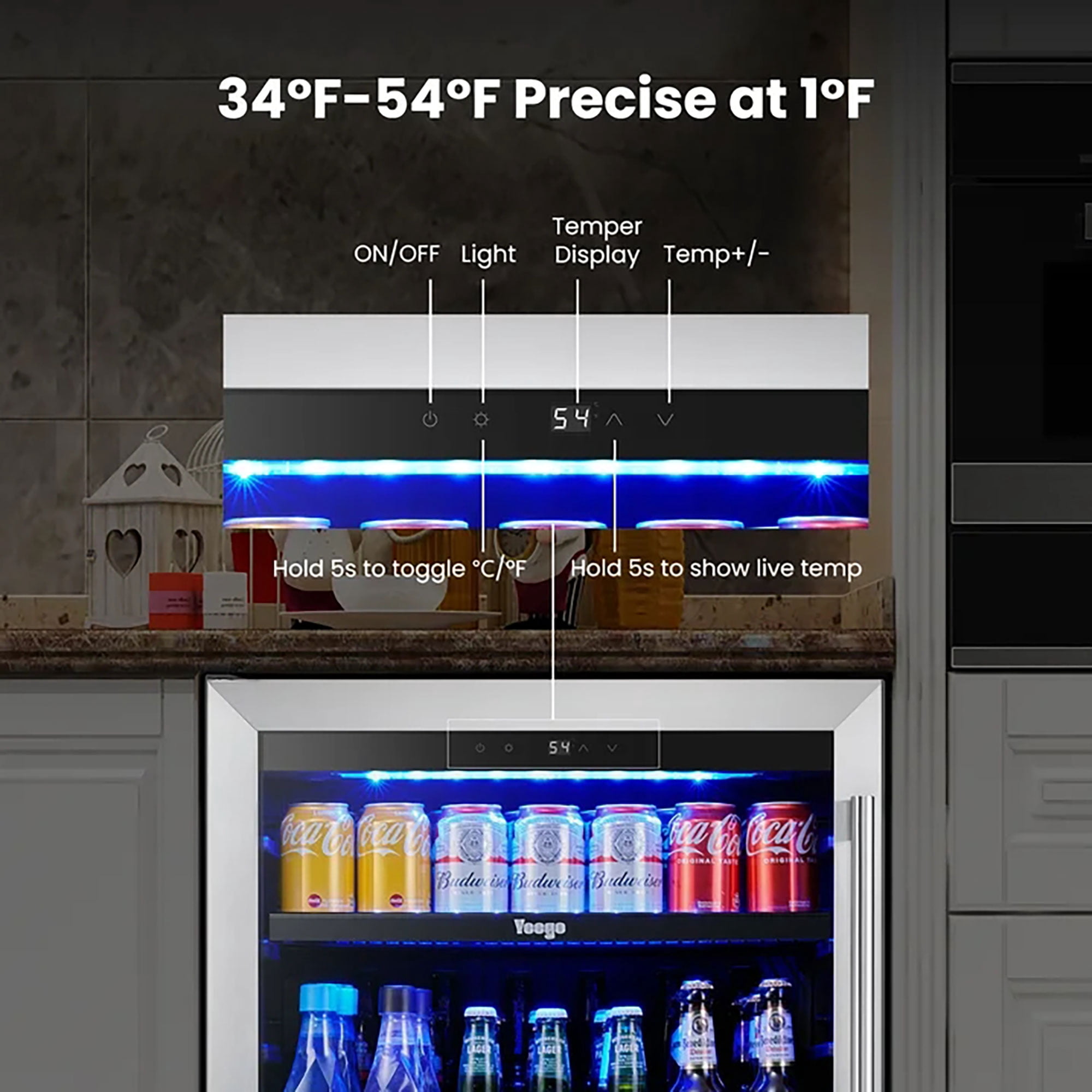 Yeego 24 Inch 180 Cans Beverage Refrigerator Cooler, Double Layer Glass Door, Built-in/Freestanding for Beer Soda Water, Left Hinge