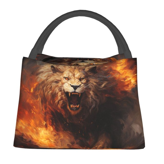 Fotbe Cool Fire Lion Bolsa Térmica Portátil con Estampado, Bolsa de Entrega de Alimentos Aislada, Bolsa Reutilizable de Gran Capacidad para Comidas y Supermercado