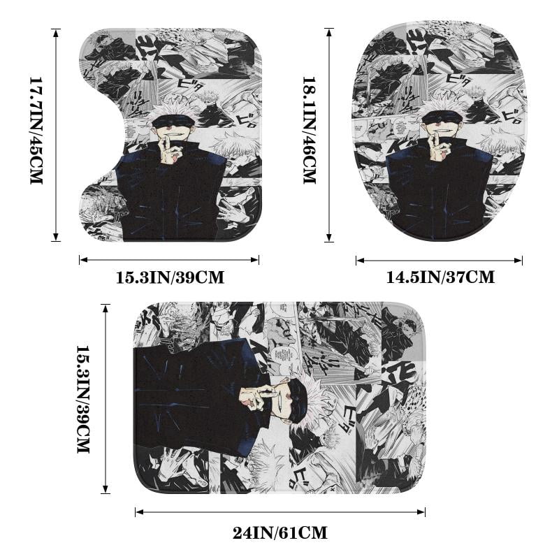 Lheaggik Anime Jujutsu Kaisen 4 Pcs Bathroom Sets with Shower Curtain and Rugs, Waterproof Polyester Shower Curtain Sets with Hooks